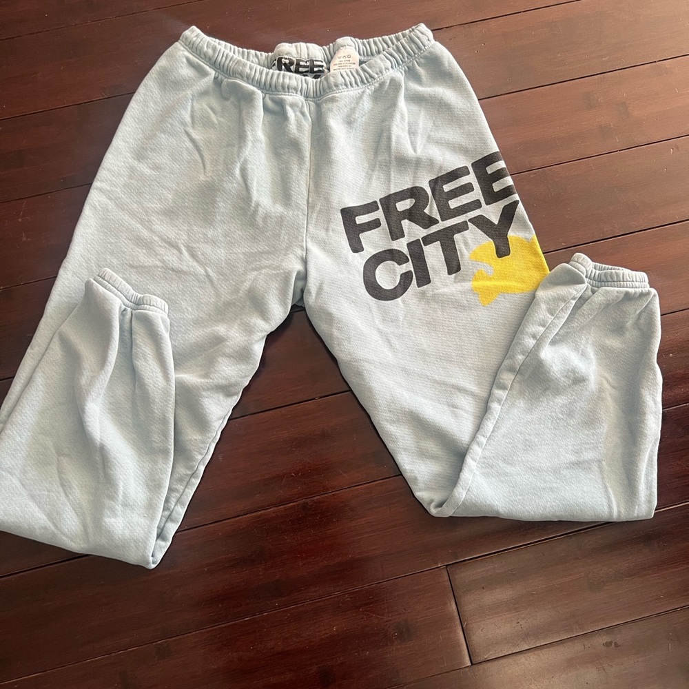 freecity Light Blue Kids Sweatpants with Yellow Logo